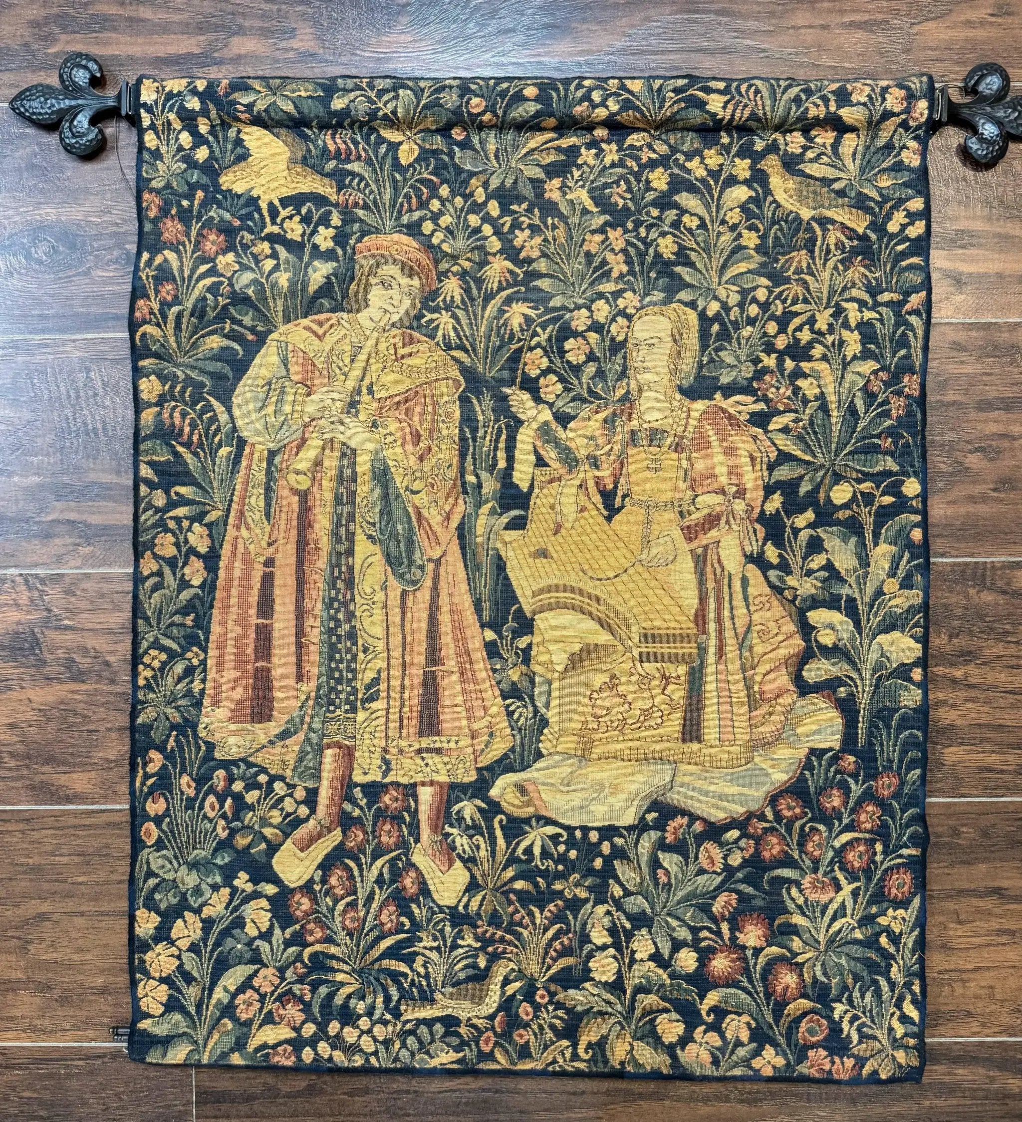 Vintage Belgium Tapestry 2x3 with Red, European Design, Flemish Tapestry by Jewel Rugs
