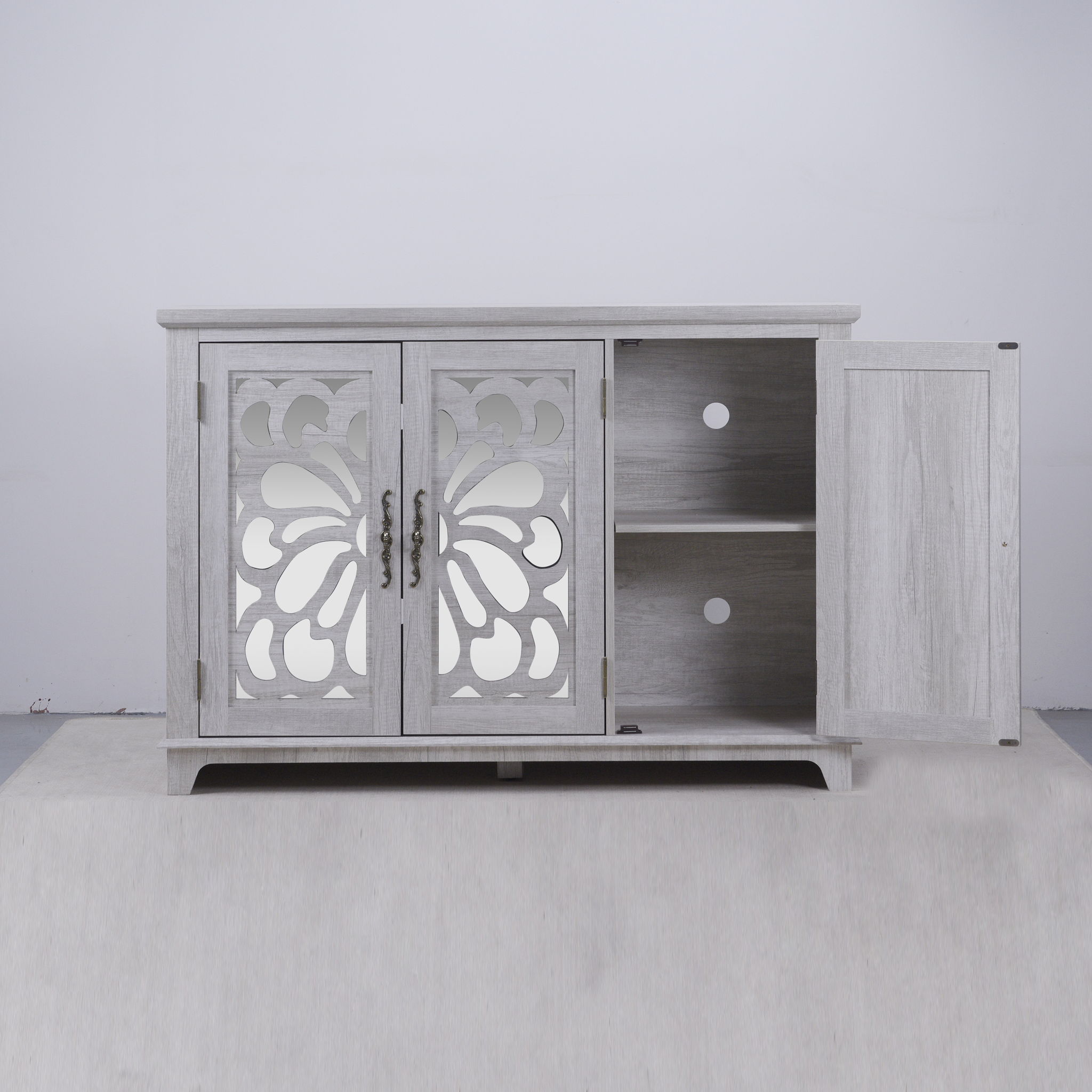 3 Door Mirrored Sideboard Cabinet With Adjustable Shelves by HouseOfZazla
