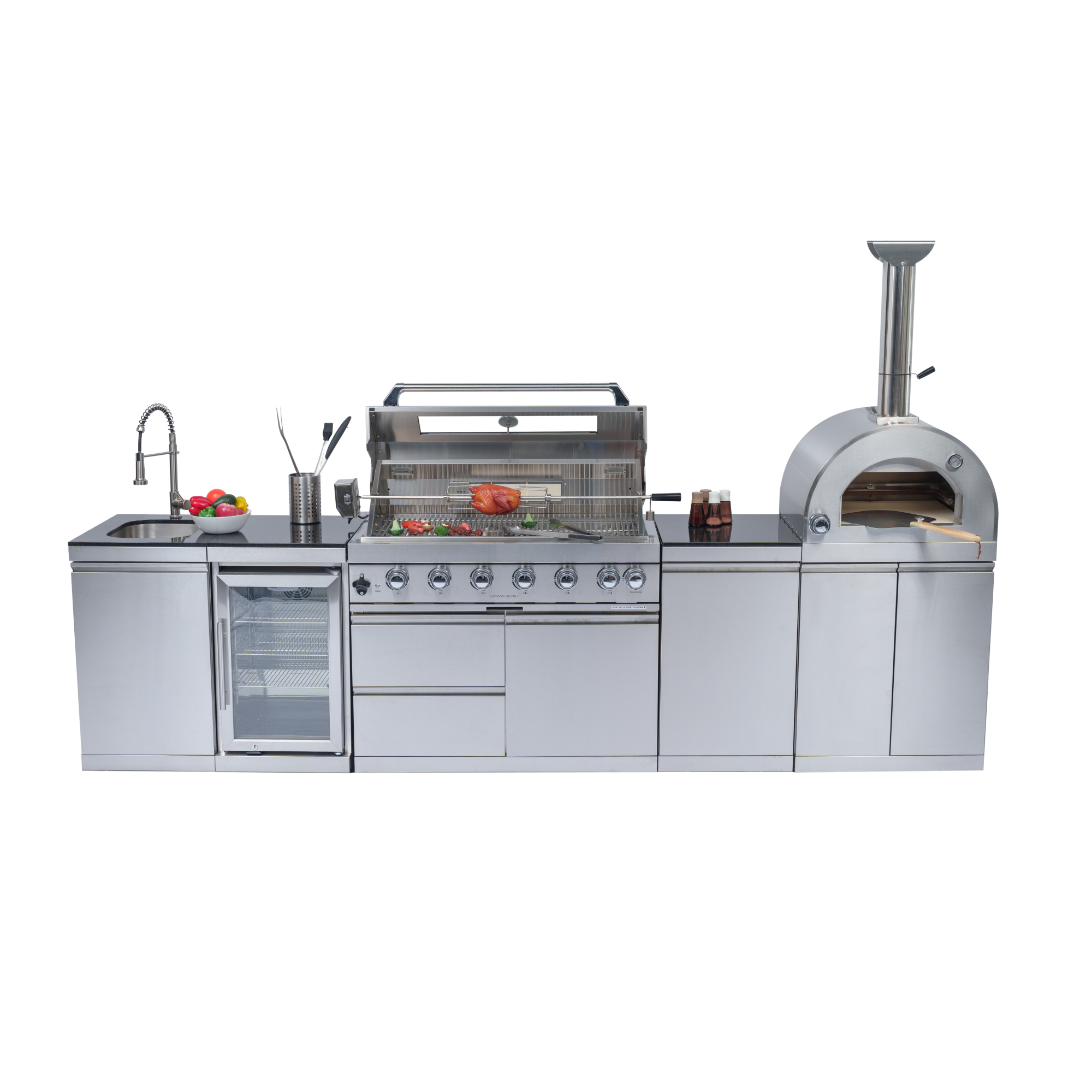128" 120,000 BTU 6-Burner Outdoor Kitchen Island Grill with Pizza Oven by Chery Industrial