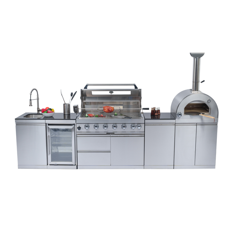 128" 120,000 BTU 6-Burner Outdoor Kitchen Island Grill with Pizza Oven by Chery Industrial