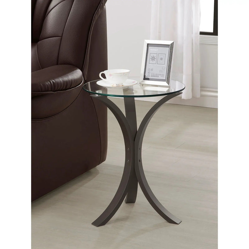 Helena - Round Glass Top Accent Side Table - Cappuccino by HouseOfZazla