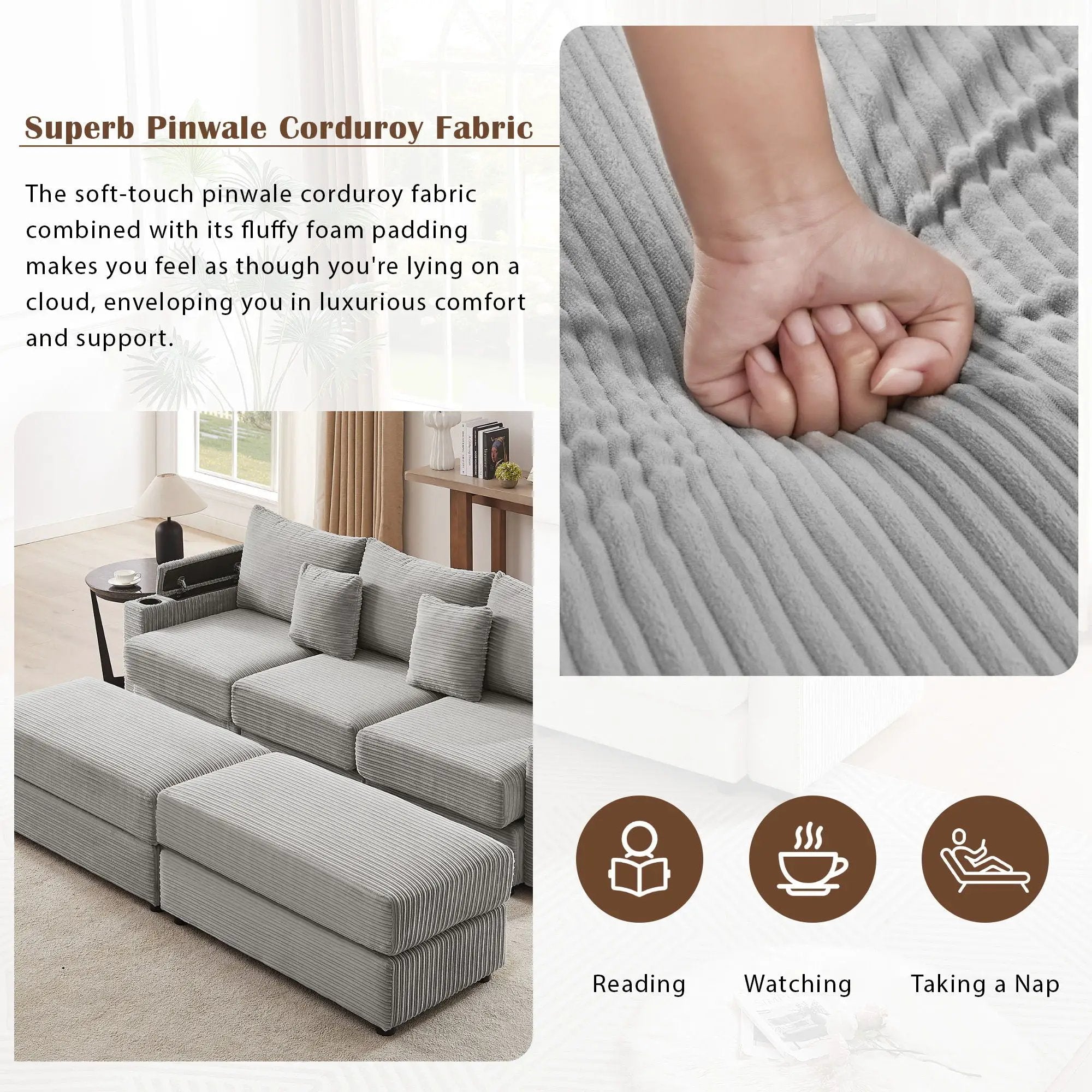 Modern Style Loveseat Sofa Sectional Sofa Couch With Storage Space, A Movable Ottoman, Two USB Ports, Two Cup Holders, A Phone Holder For Living Room by HouseOfZazla