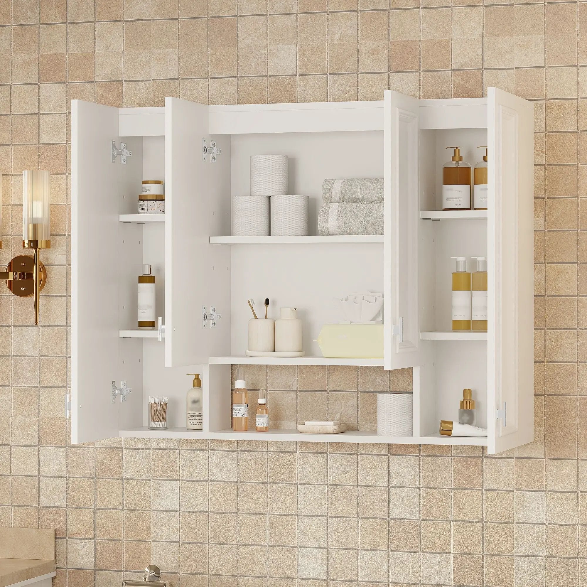 Bathroom Cabinet With 5 Adjustable Shelves, Wall-Mounted, White by HouseOfZazla