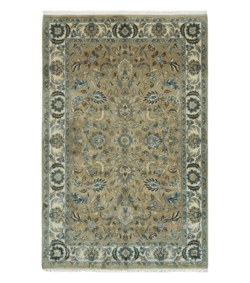 5' 6" X 9' Vintage Handmade Jaipur Indian Floral Oriental Wool Rug Veg Dyes by Jewel Rugs