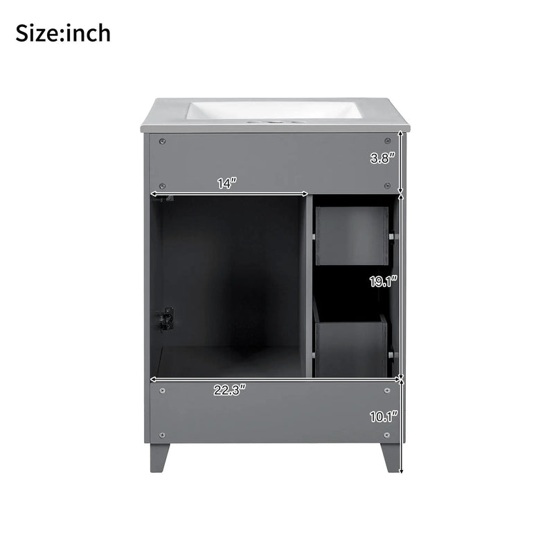 Transitional Style Bathroom Vanity Cabinet With Ceramic Sink