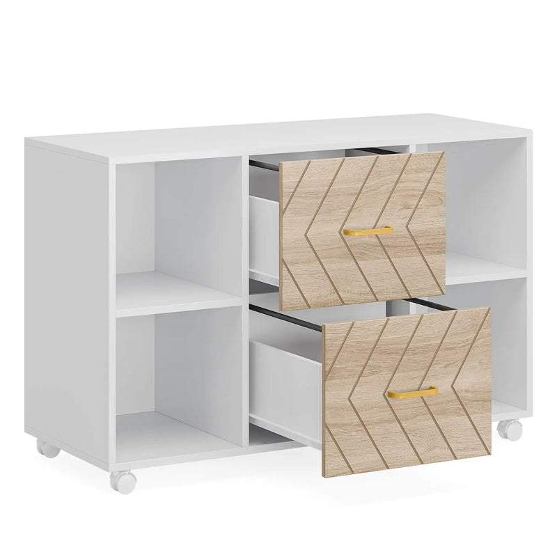 Large Mobile Lateral File Cabinet With 2 Drawers, Printer Stand & Storage Shelves, For Letter Size Files - White / Oak by HouseOfZazla