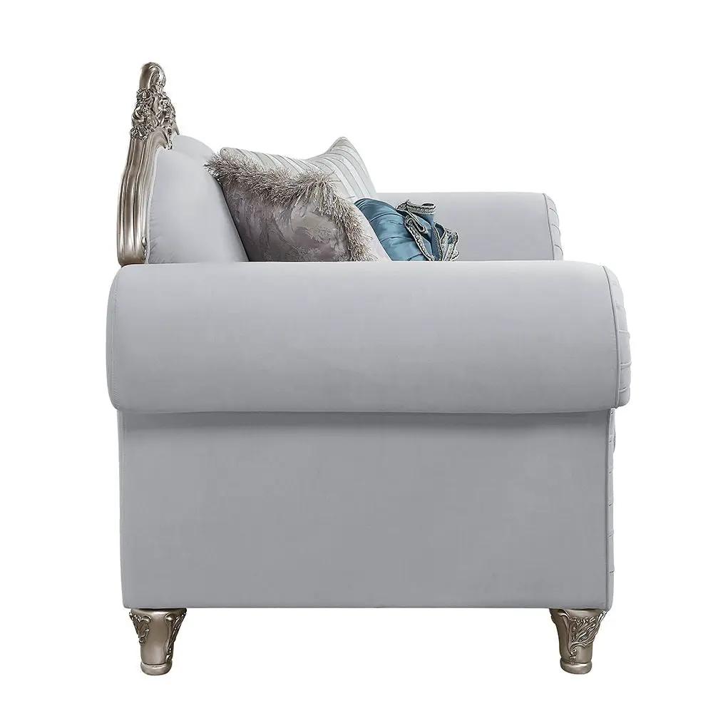 Pelumi - Loveseat With 5 Pillows - Light Gray Linen & Platinum by Unique Piece Furniture