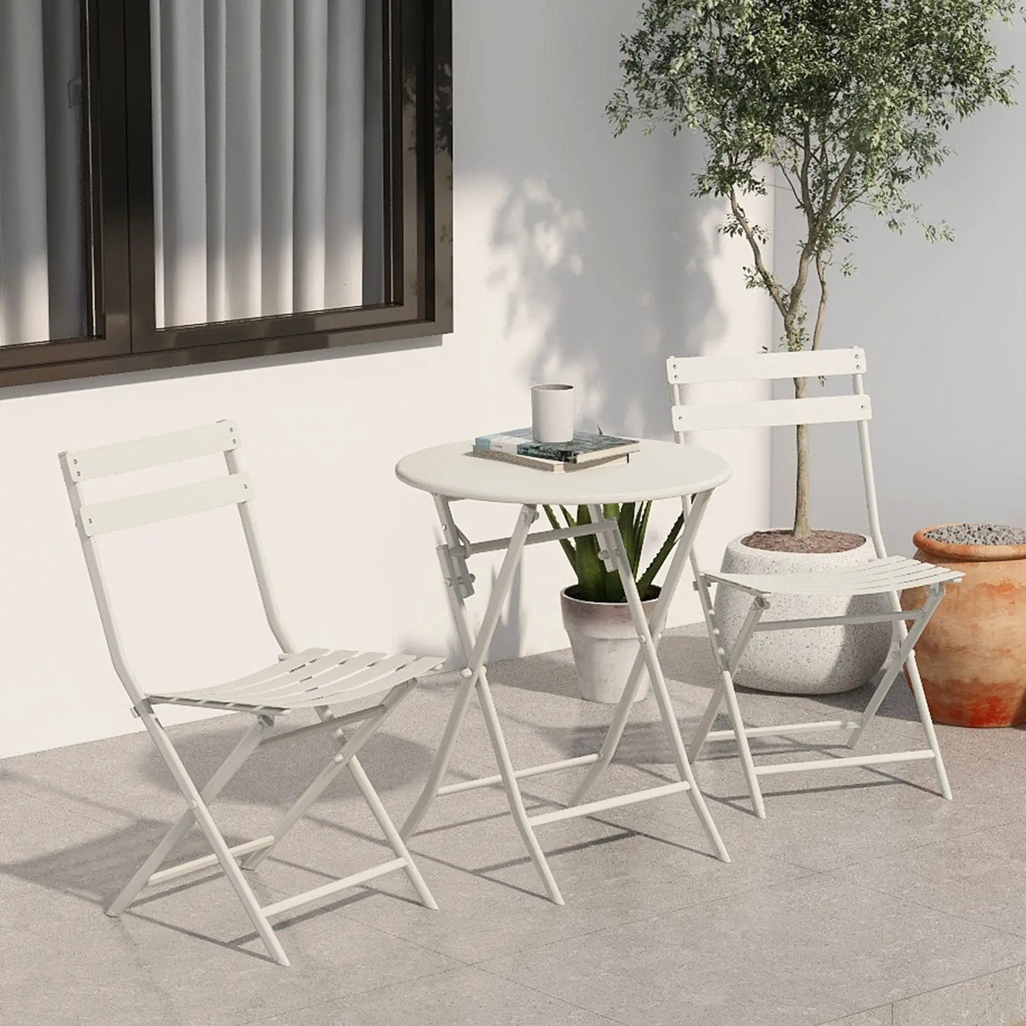 3 Piece Patio Bistro Set Of Foldable Round Table And Chairs by HouseOfZazla