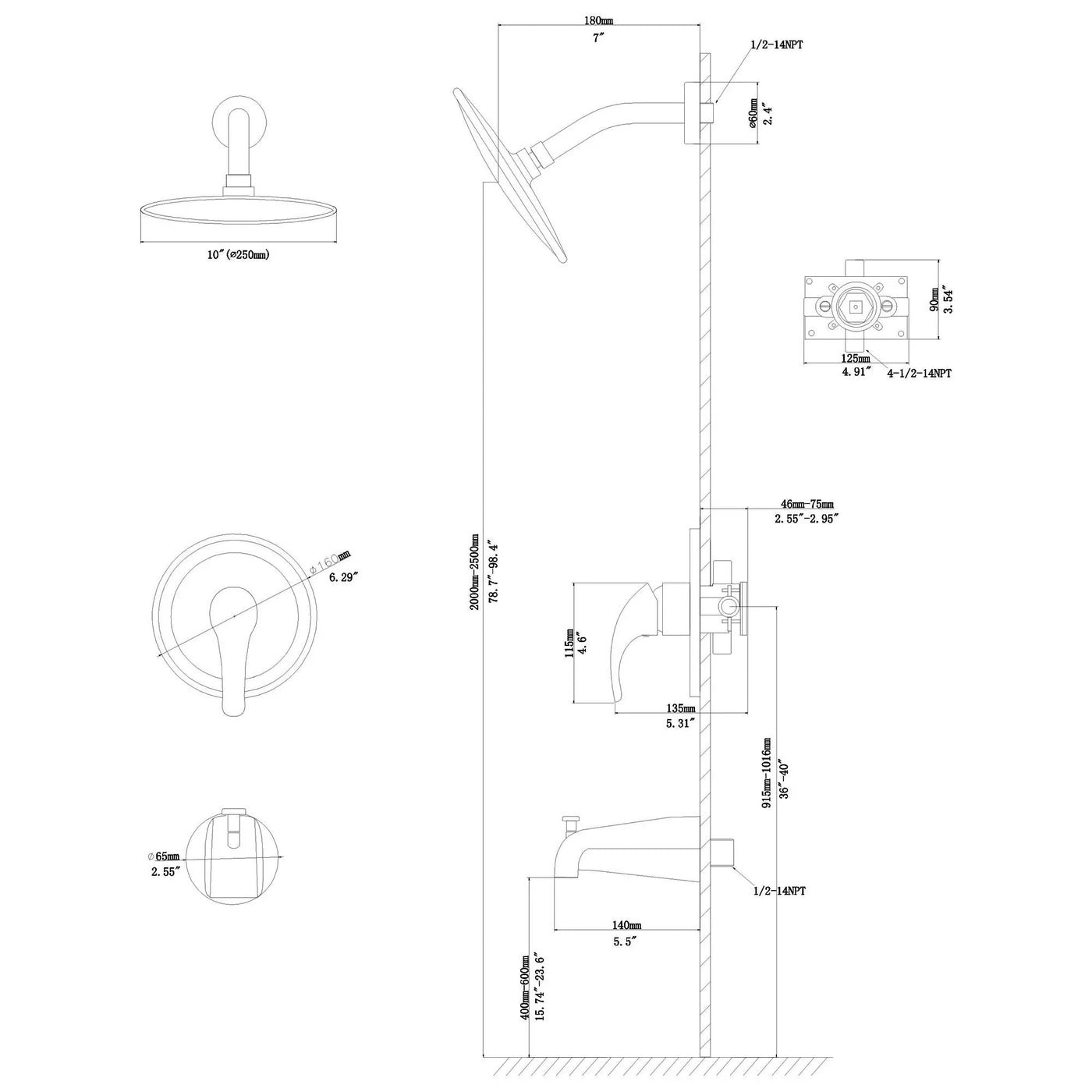 10" Round Rain Shower Head System With Waterfall Tub Spout, Wall Mounted, Stainless Steel by HouseOfZazla