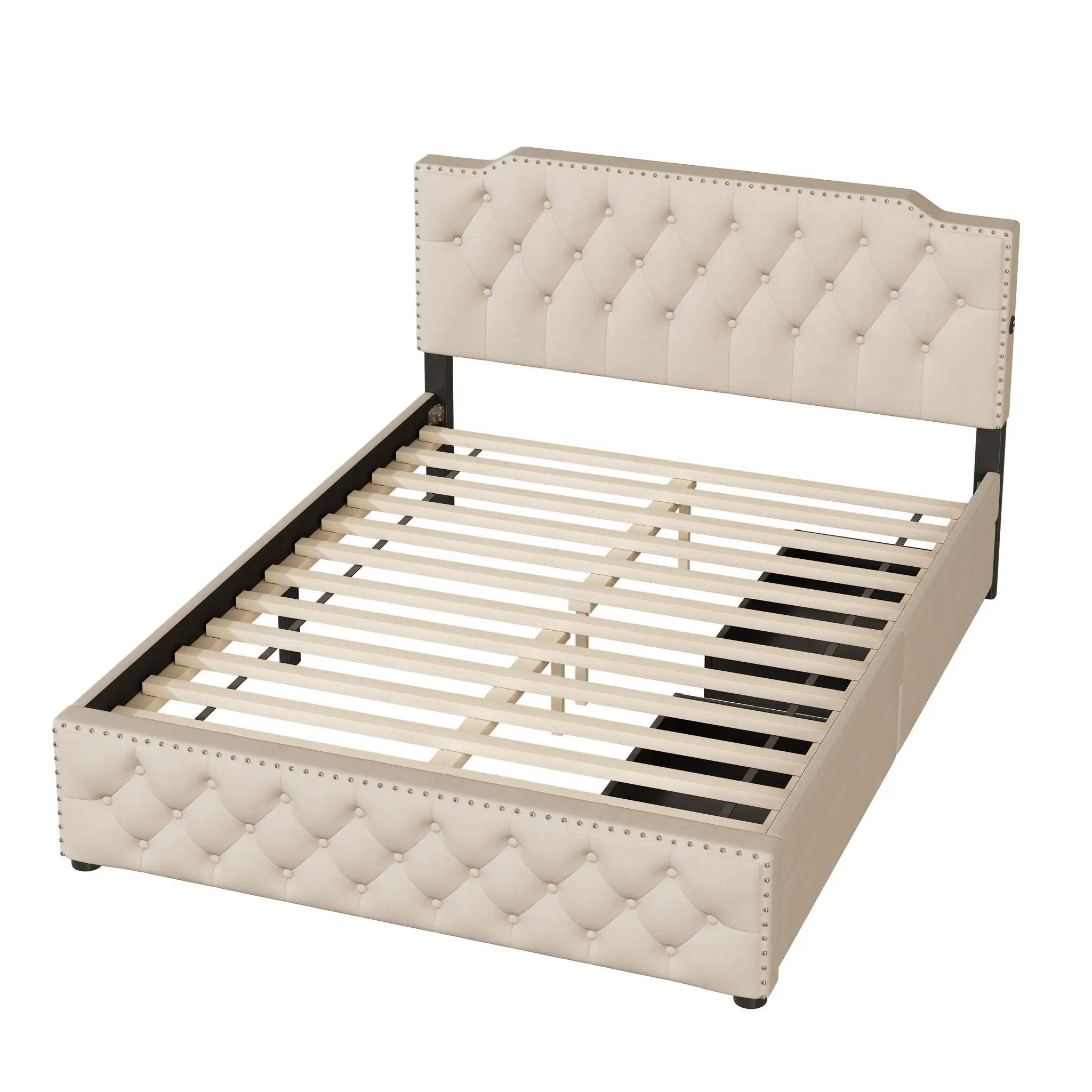 Upholstered Platform Bed With 2 Drawers And 2 Sets Of USB Ports On Each Side, Fabric by HouseOfZazla