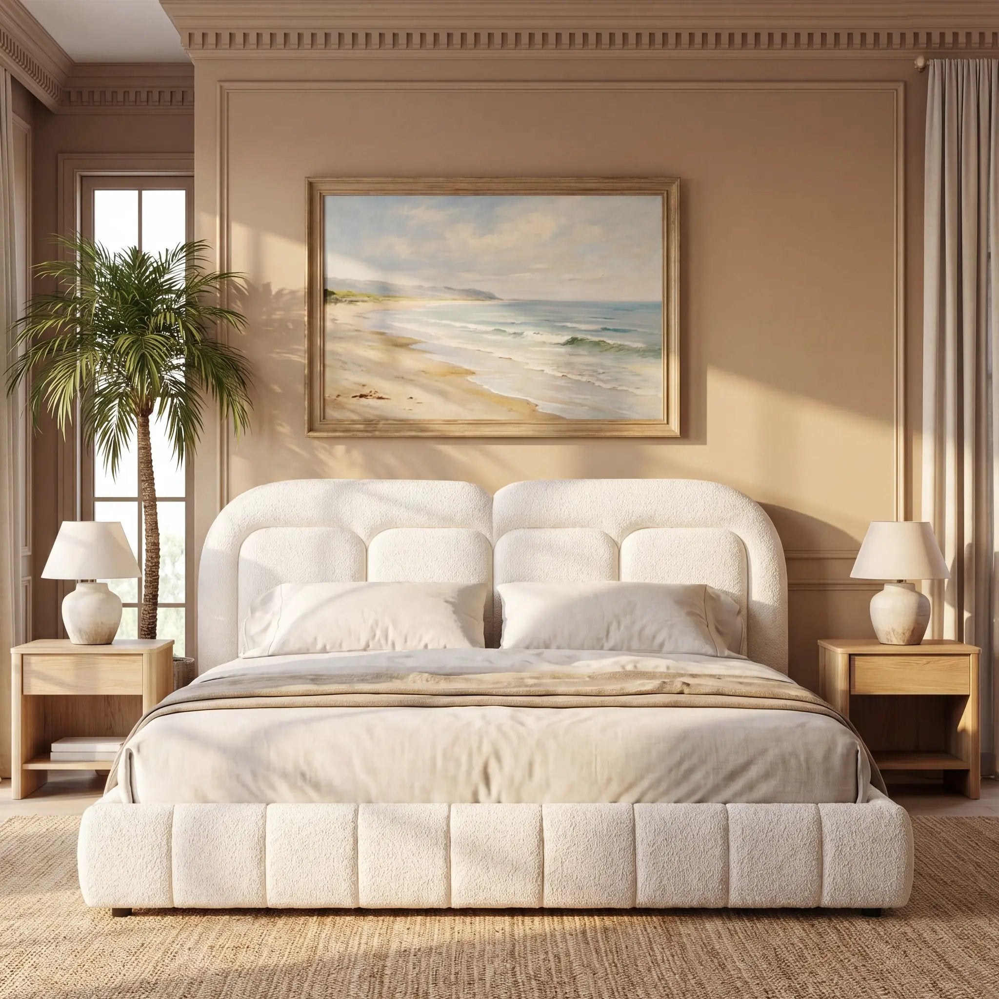 Queen Size Boucle Upholstered Platform Bed with Tufted Headboard by HouseOfZazla