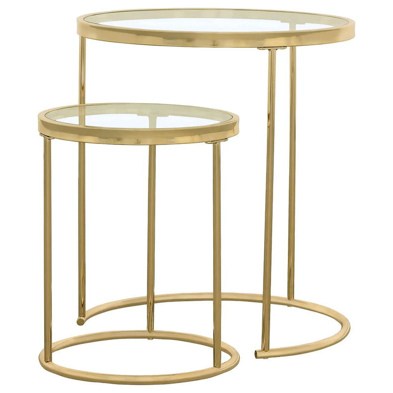 Maylin 2-piece Round Glass Top Nesting Table Set Gold by Unique Piece Furniture