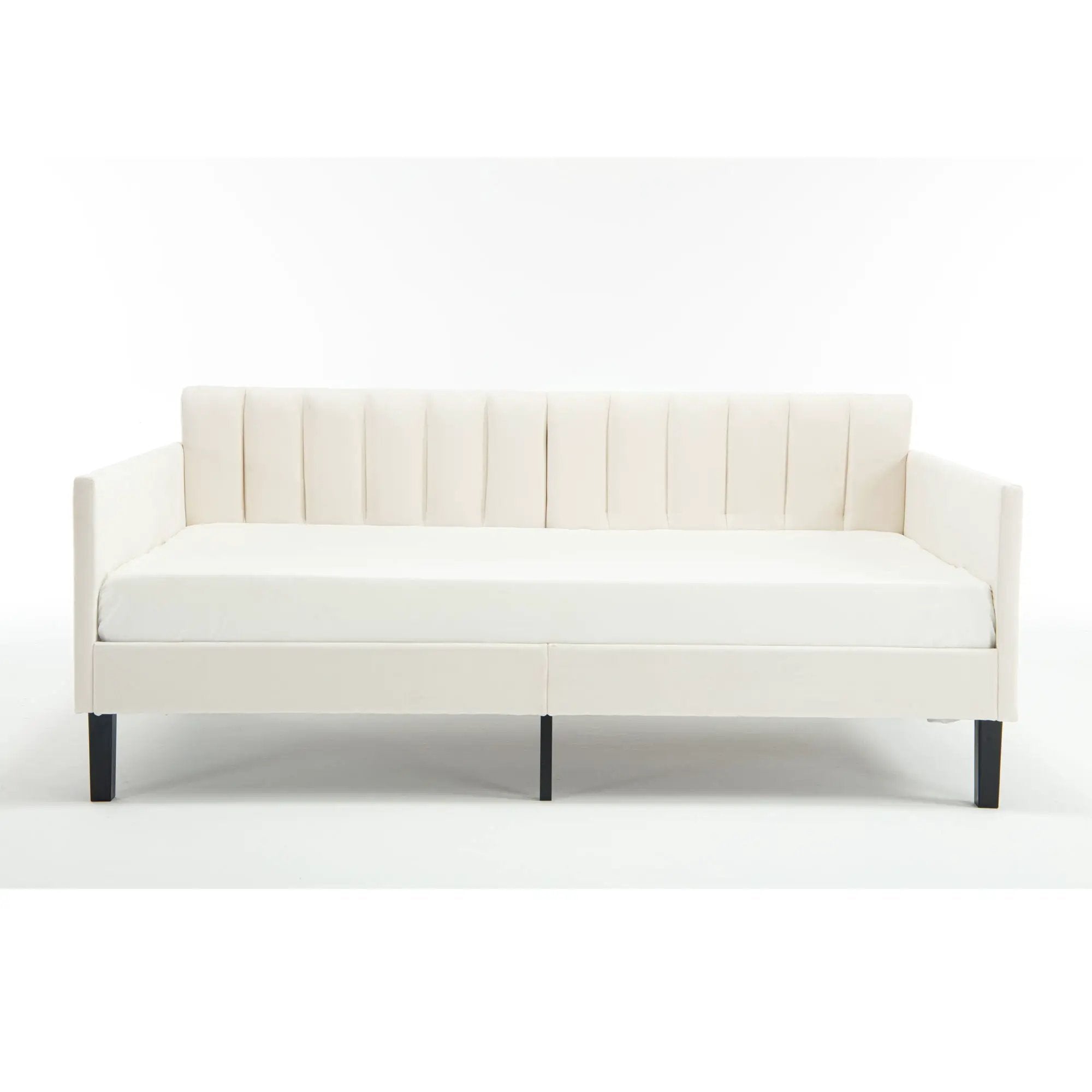 Elena - Boucle Upholstered Daybed, Ribbed Tufted Backrest by HouseOfZazla