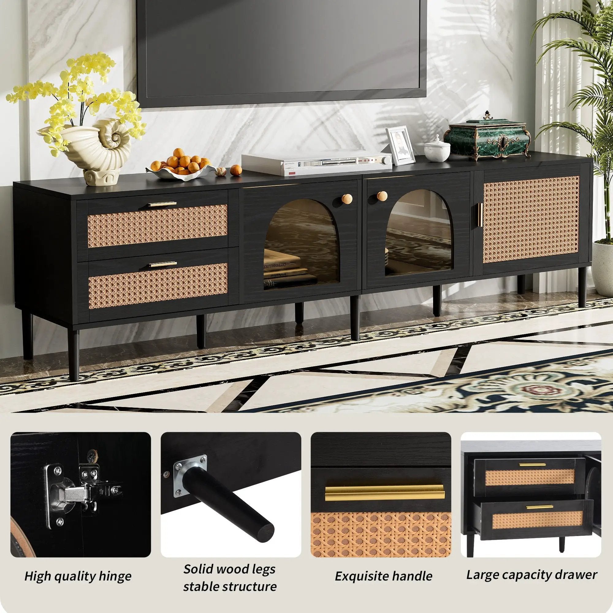 TV Stand With App-Controlled LED Lights, 2 Drawers & Door Storage by HouseOfZazla