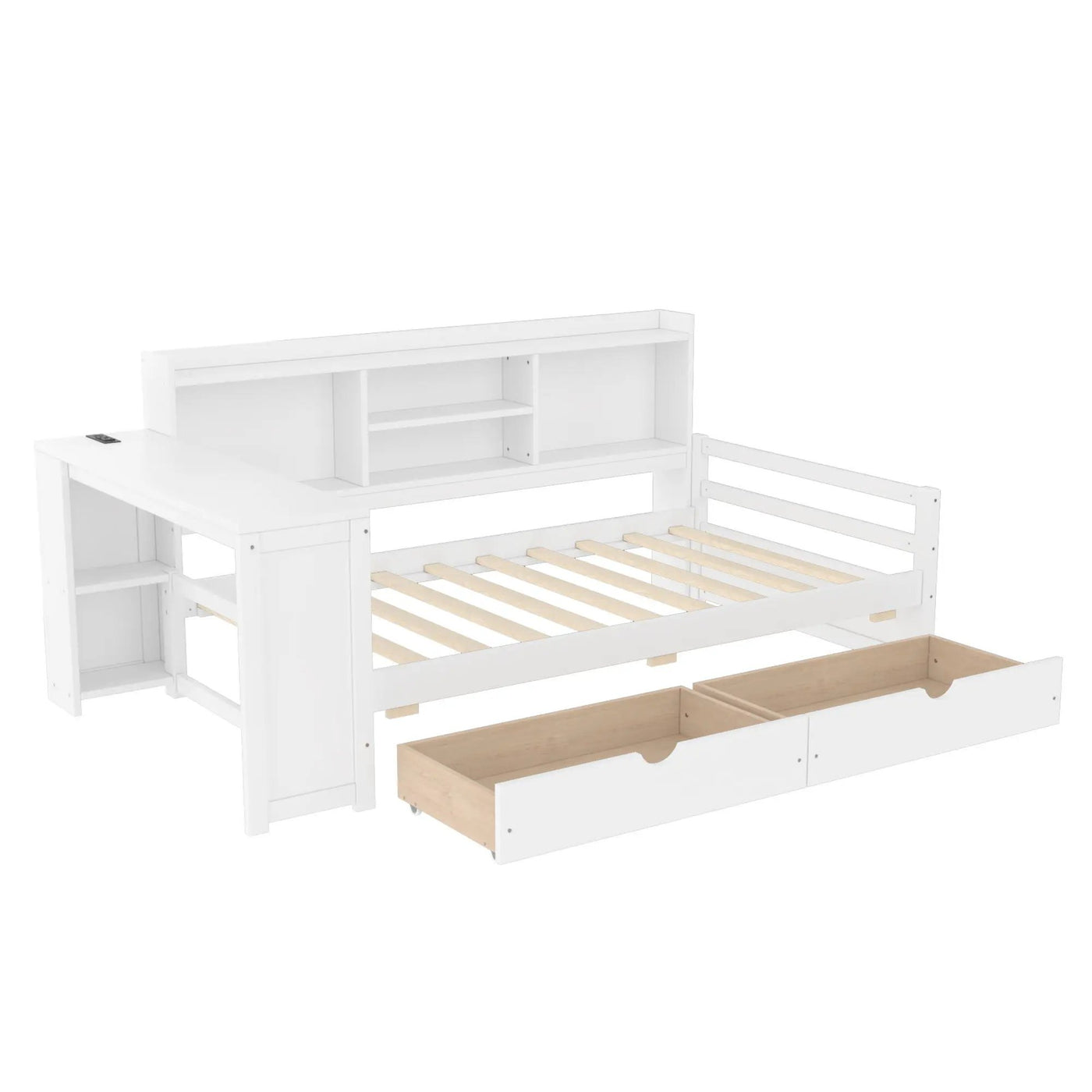 Corner Daybed With Storage Drawers, Desk, Charging Port & Bookcase by Unique Piece Furniture