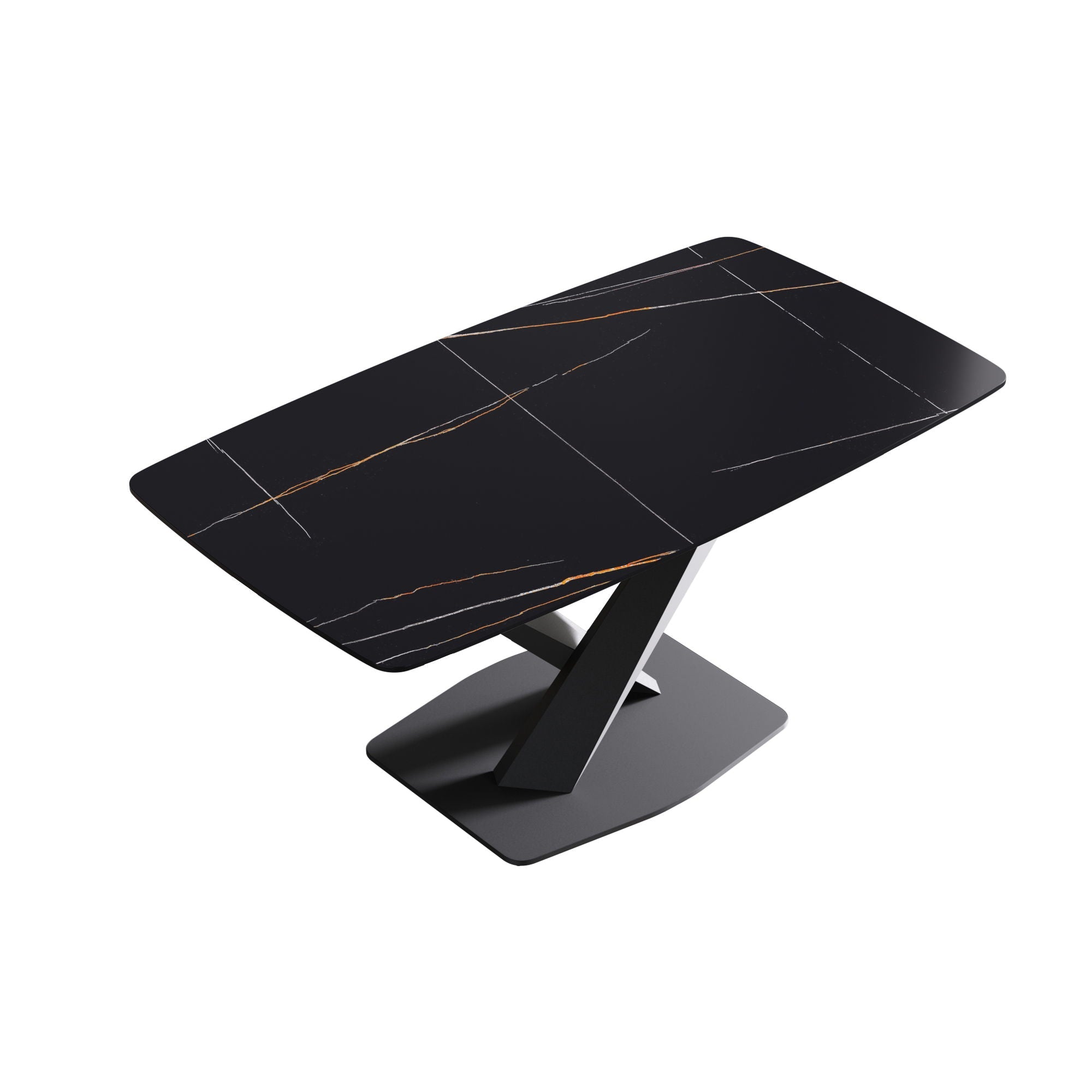 63" Artificial Stone Black Curved Black Metal Leg Dining Table - Black by HouseOfZazla