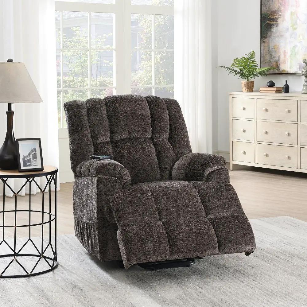 Pacay - Power Recliner With Lift & Heating & Massage - Brown Chenille by Unique Piece Furniture