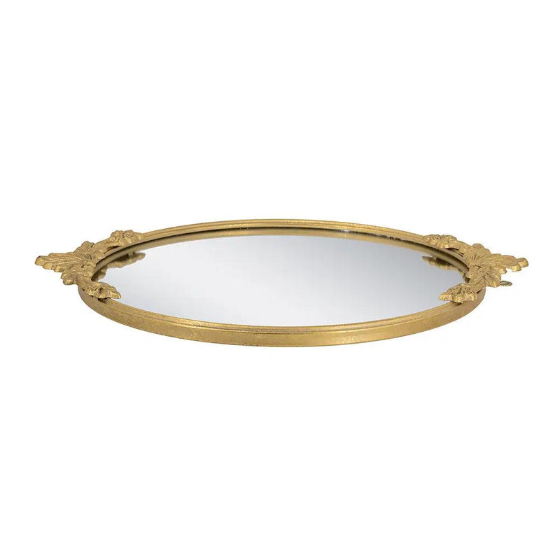 19x16x1" Round Mirror Tray with Gold Leaf Detailing by HouseOfZazla