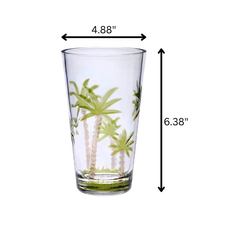 Palm Tree Design Acrylic Hi Ball Glasses Plastic, Bpa Free (Set of 4), 20Oz - Clear by HouseOfZazla
