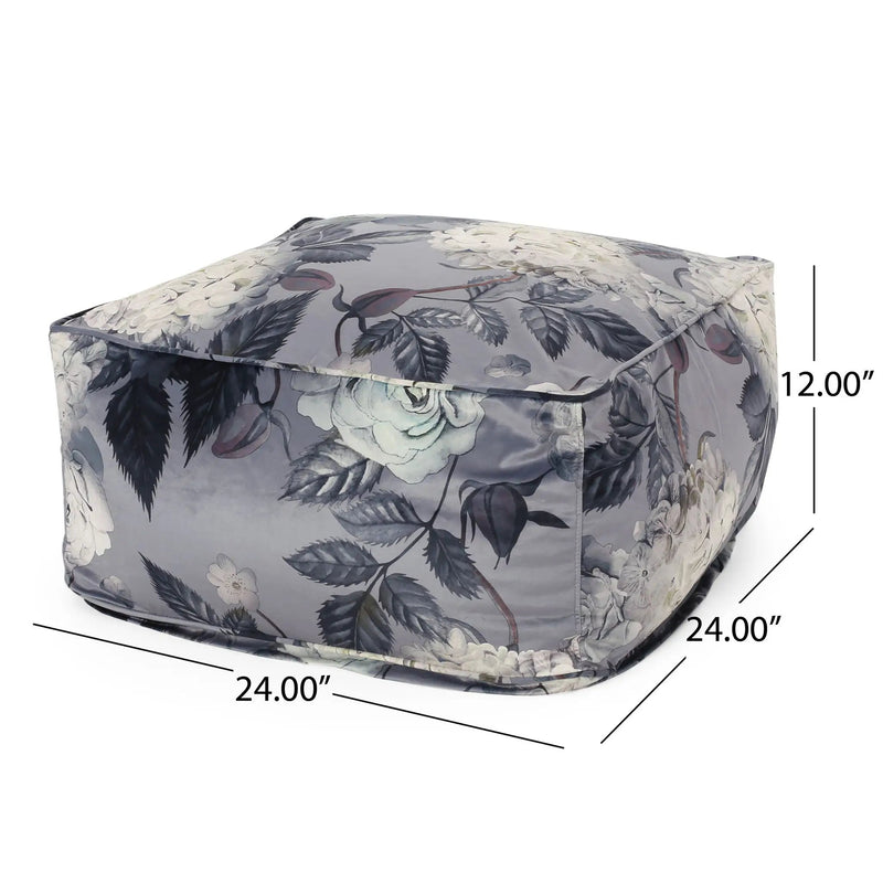 Hazel - Large Square Pouf With Flower Print by HouseOfZazla