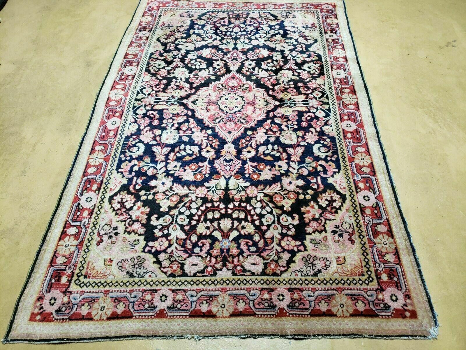 4' X 6' Antique Handmade India Floral Oriental Wool Rug Carpet Organic Blue by Jewel Rugs