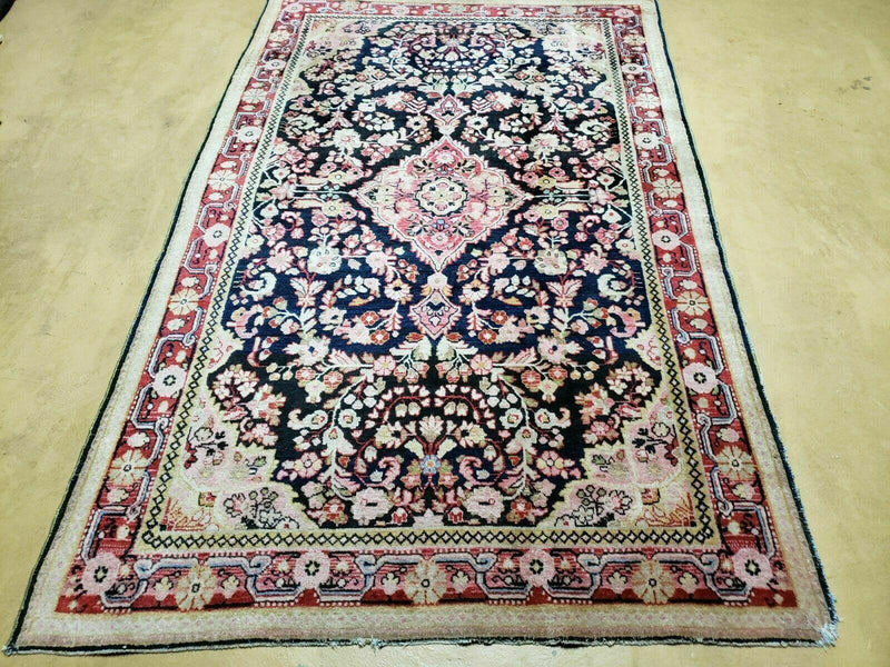 4' X 6' Antique Handmade India Floral Oriental Wool Rug Carpet Organic Blue by Jewel Rugs