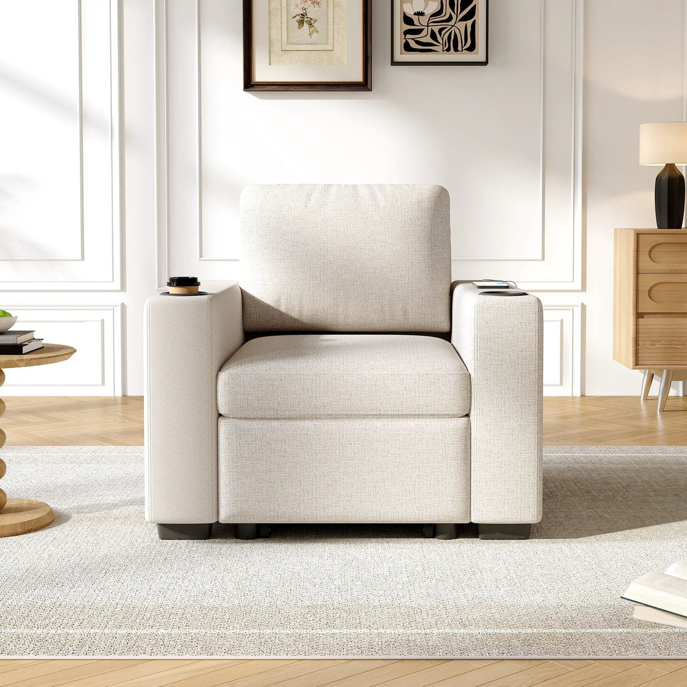 Single Pull Out Sofa Bed With USB Ports And Cup Holders by Unique Piece Furniture