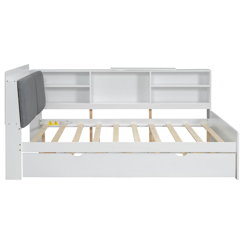 Platform Bed With Trundle, Shelves, And Storage Headboard by HouseOfZazla
