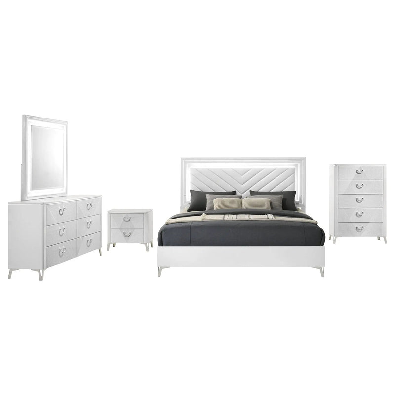 Cassia 5-piece Eastern King LED Bedroom Set White High Gloss by Unique Piece Furniture