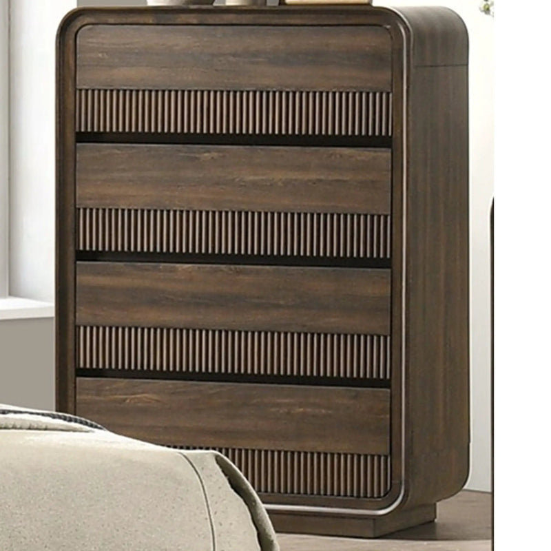 Flair Rounded Edges 1 Piece Chest, 5 Drawer Storage Bedroom Furniture - Brown by HouseOfZazla