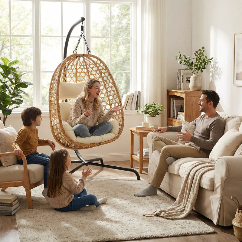 Egg Chair with Stand, Patio Wicker Hanging Chair, Hammock Swing Chair by HouseOfZazla