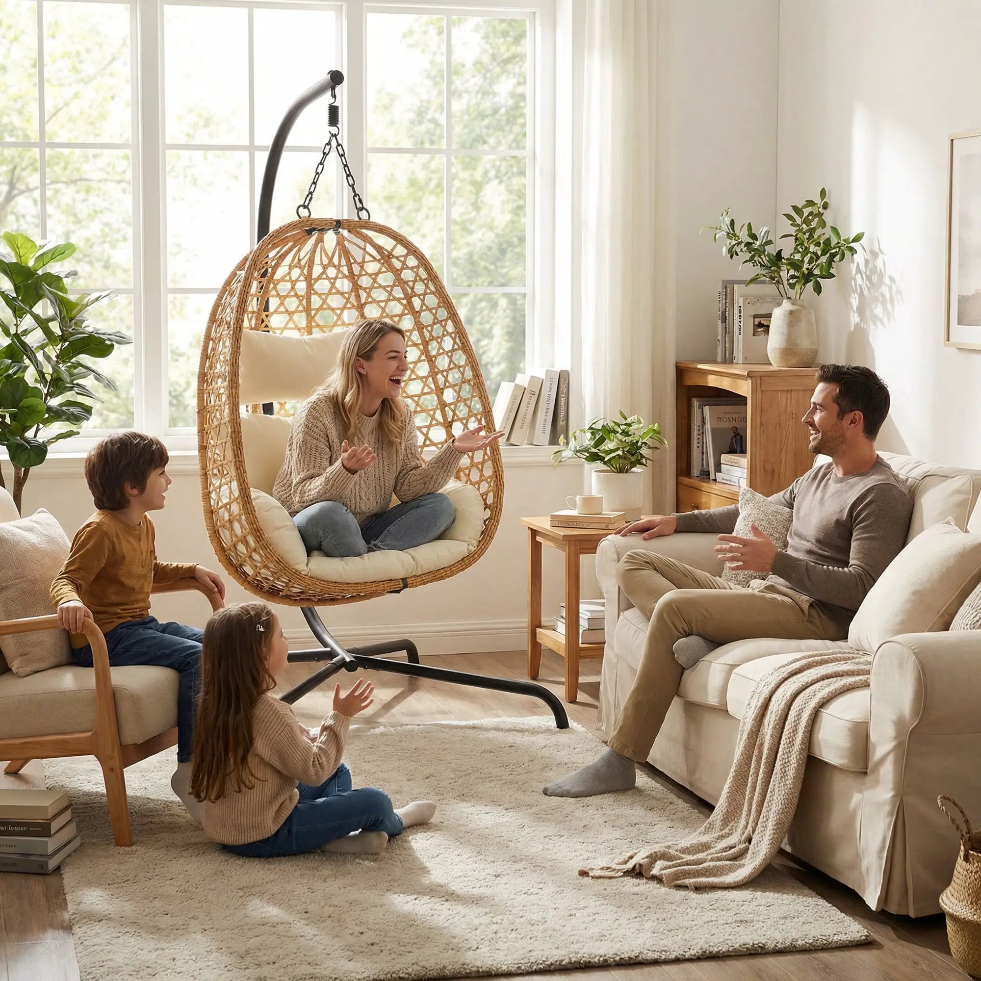 Set of 2 Egg Chairs with Stand - Patio Wicker Hanging Hammock Swing by HouseOfZazla