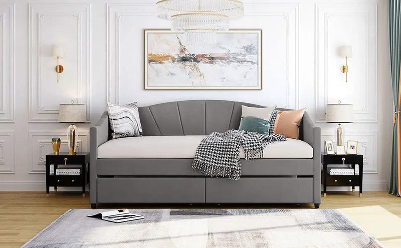 Upholstered Daybed With Two Drawers And Wood Slat by HouseOfZazla