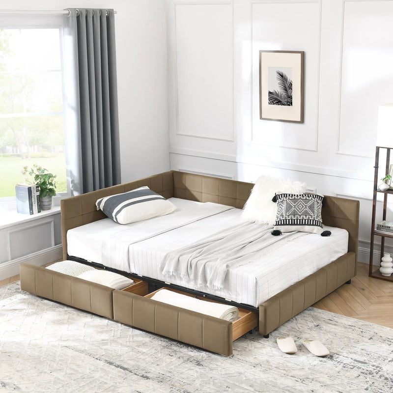 Mid-Century Storage Upholstered Tufted Bed Frame With Backrest And Armrests by Unique Piece Furniture