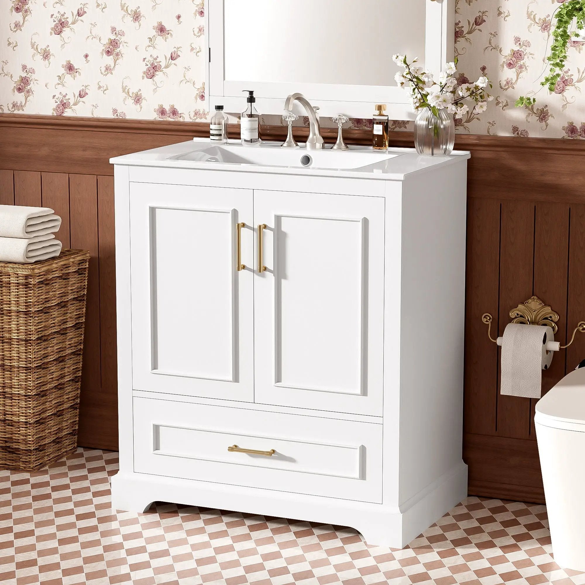 Bathroom Vanity With Sink, 1 Divided Drawer And 2 Soft Close Doors With Double Shelf by Unique Piece Furniture