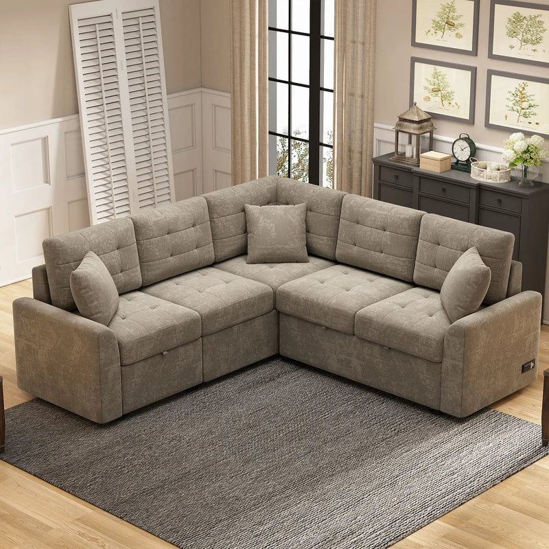 L-Shape Sofa Bed Pull-Out Sleeper Sofa With Wheels, USB Ports, Power Sockets For Living Room by HouseOfZazla
