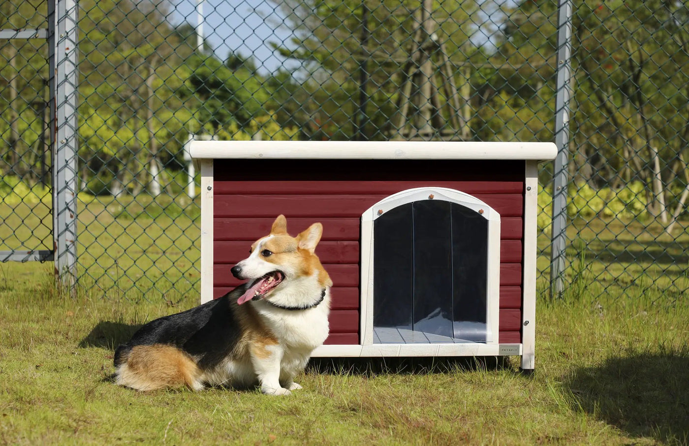 Medium Wooden Outdoor Dog House, Waterproof Roof, Elevated Floor, Adjustable Plastic Feet by HouseOfZazla
