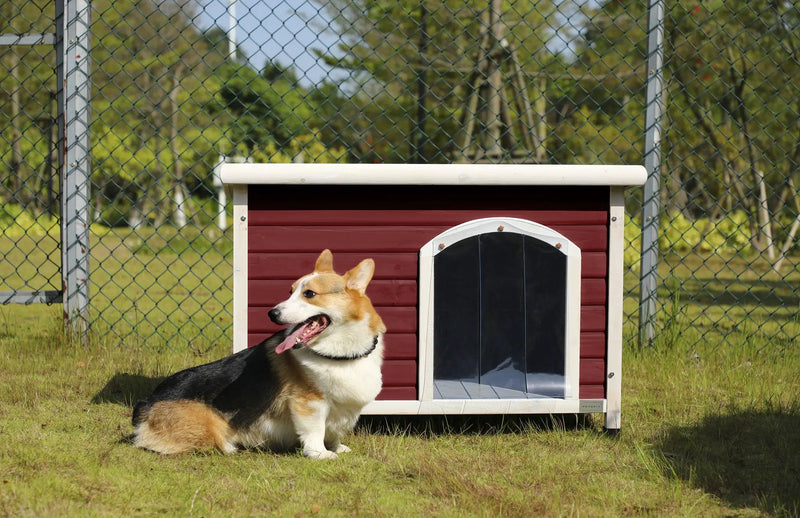 Medium Wooden Outdoor Dog House, Waterproof Roof, Elevated Floor, Adjustable Plastic Feet by HouseOfZazla