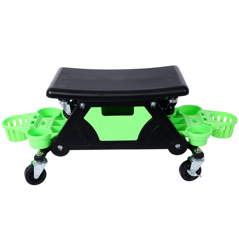 Rolling Detailing Creeper Seat With Wheels, Removable Tool Trays, 300 Lbs Capacity - Green by HouseOfZazla