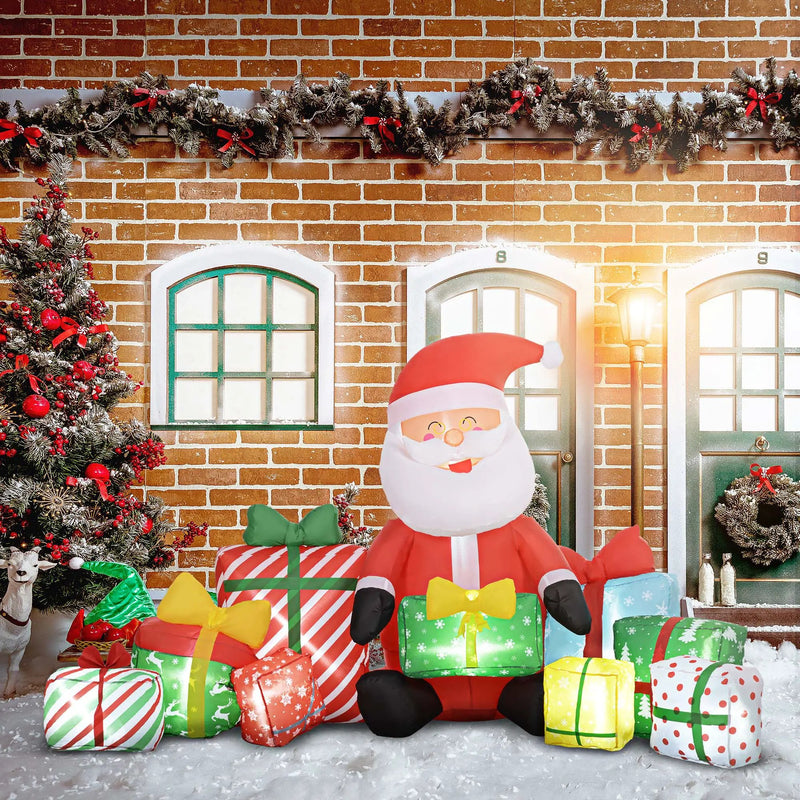 Outsunny 4.4' Christmas Inflatables Santa Claus and Gift Boxes by HouseOfZazla