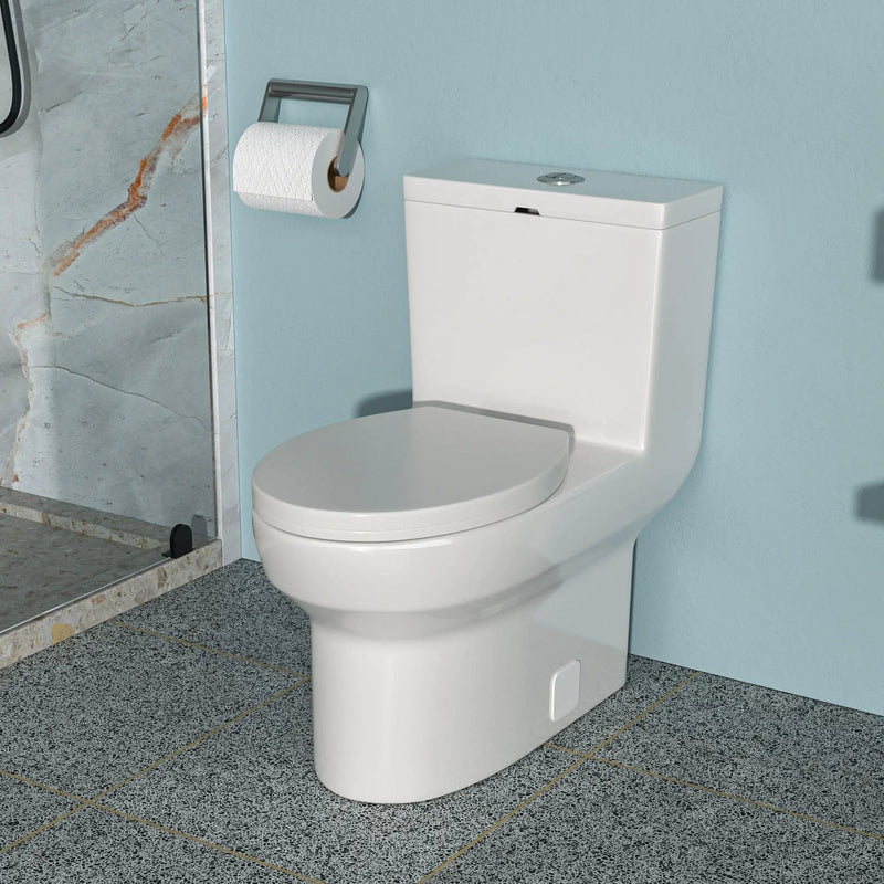 1 Piece Toilet & Dual Flush, Soft Closing Seat - White by HouseOfZazla