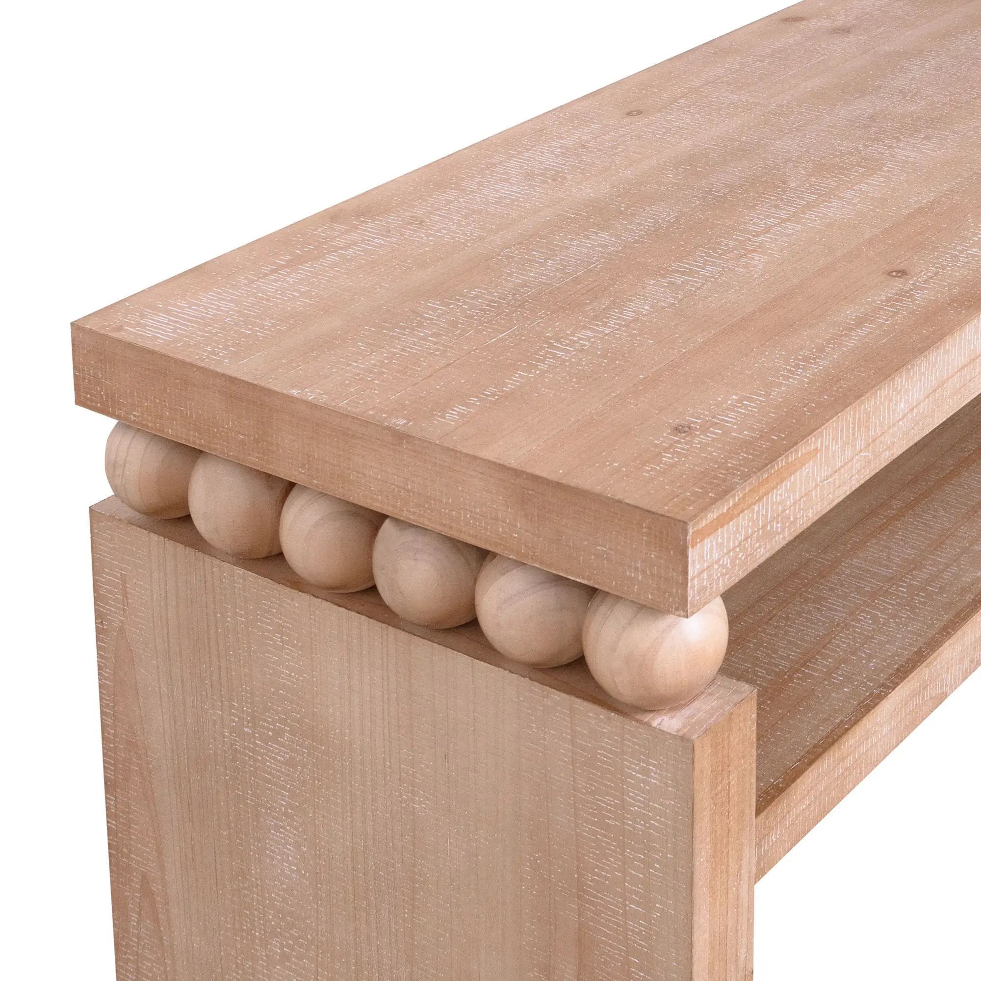 Modern Rustic Console Table, Wood Entryway Table With Shelf & Decorative Bead Detail - Natural by HouseOfZazla
