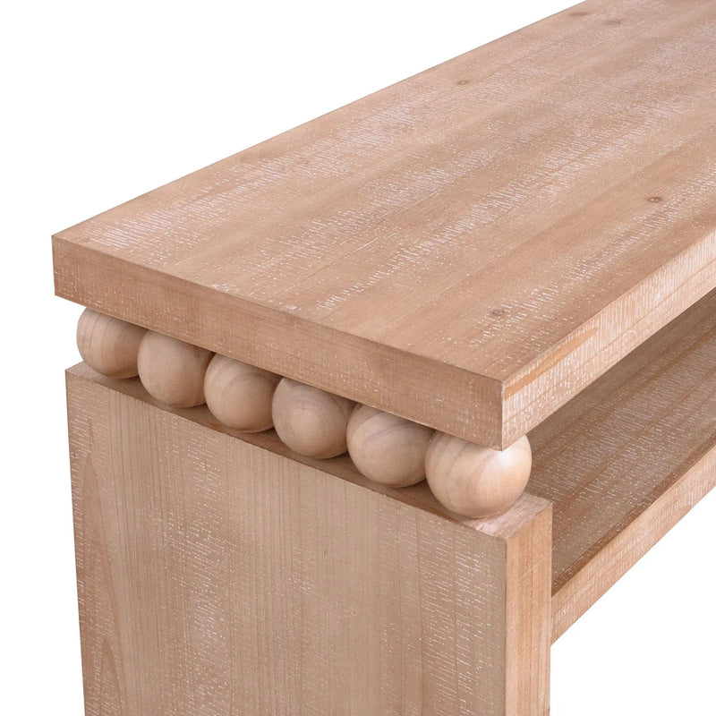 Modern Rustic Console Table, Wood Entryway Table With Shelf & Decorative Bead Detail - Natural by HouseOfZazla