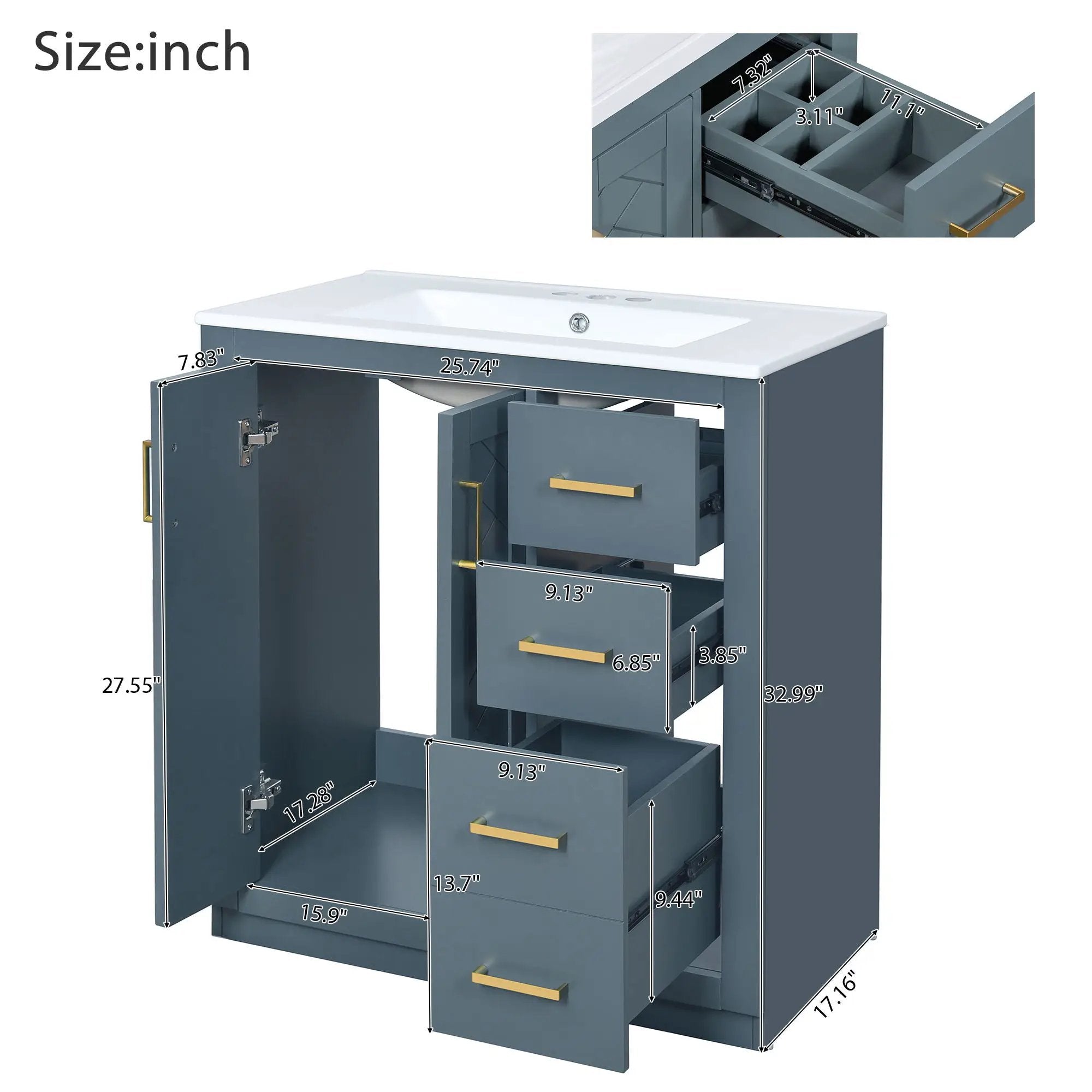 Bathroom Vanity With Sink, Storage Cabinet, Freestanding Set With 3 Drawers & Soft Closing Doors by Unique Piece Furniture