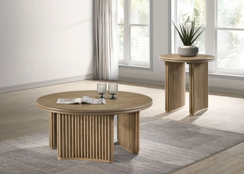 Adina 2-piece Round Coffee Table Set Distressed Light Brown by Unique Piece Furniture