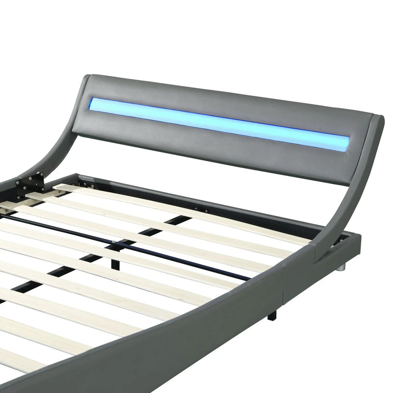 Queen Size Upholstered Platform Bed Frame with LED Lighting by HouseOfZazla