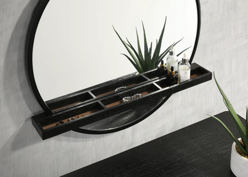 Arini Round Vanity Wall Mirror with Shelf Black by Unique Piece Furniture