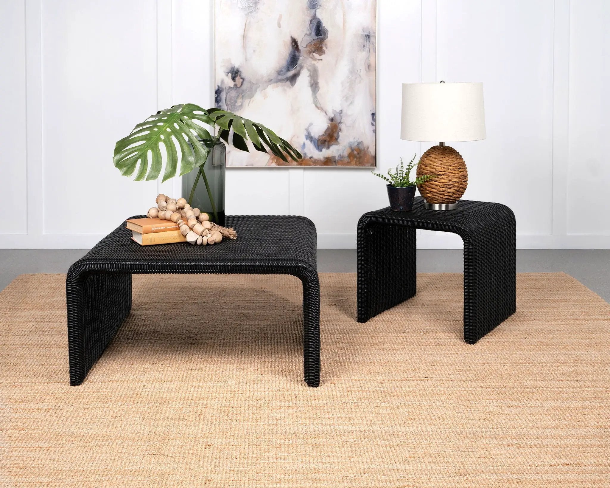Cahya Woven Rattan Square End Table Black by Unique Piece Furniture