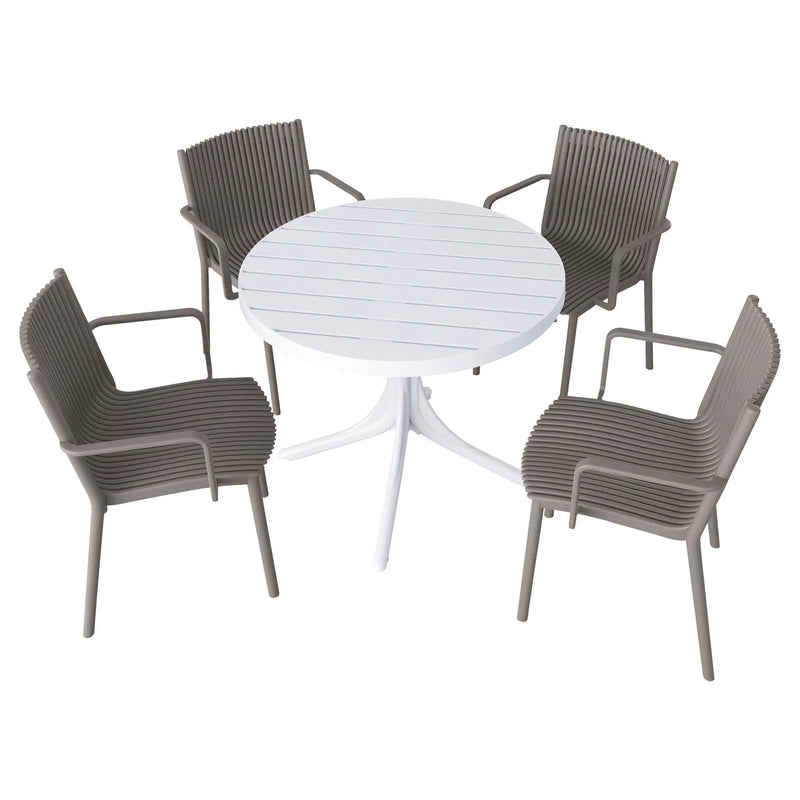 4 Modern Stackable Plastic Armchair Matched With Round Table by Unique Piece Furniture