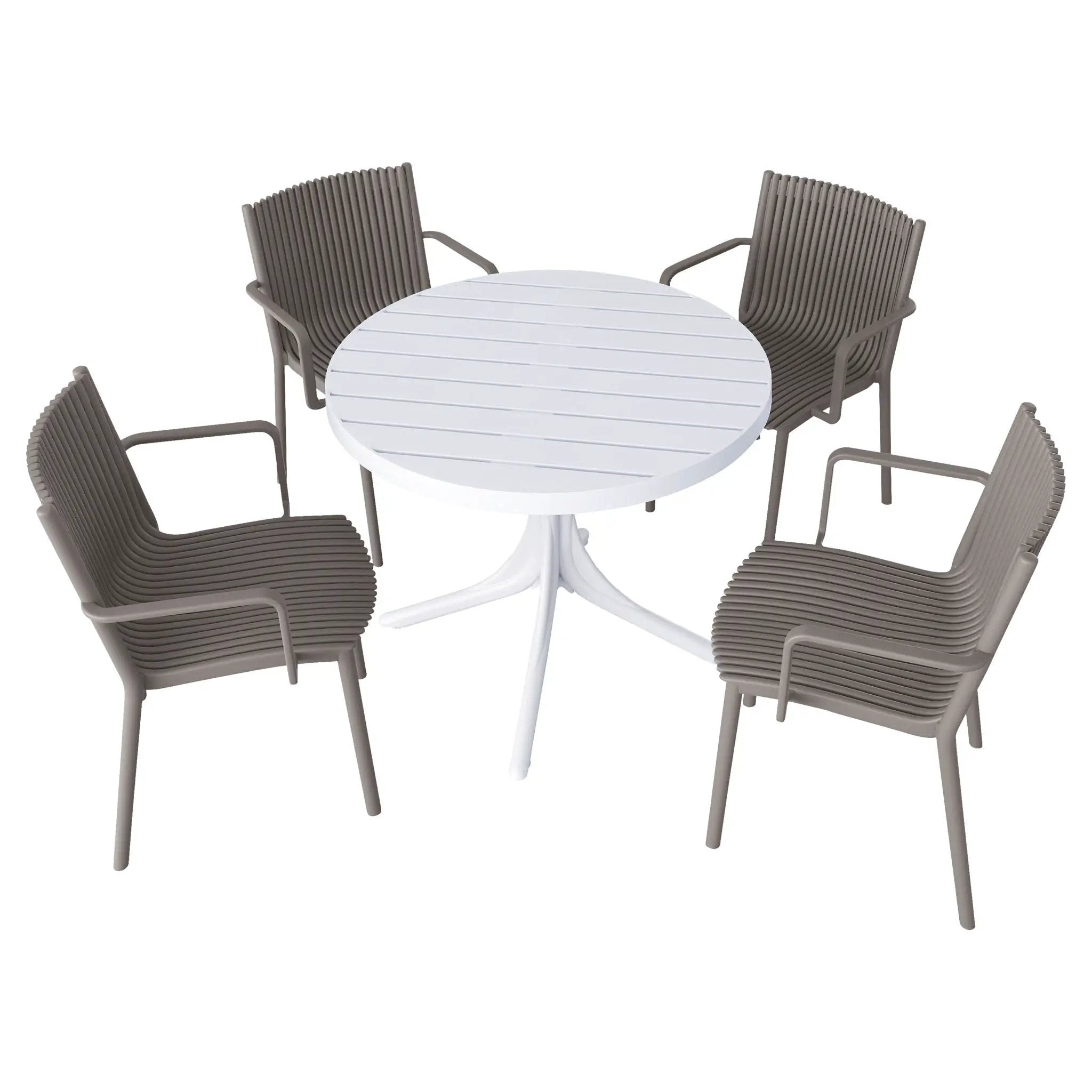 4 Modern Stackable Plastic Armchair Matched With Round Table by HouseOfZazla